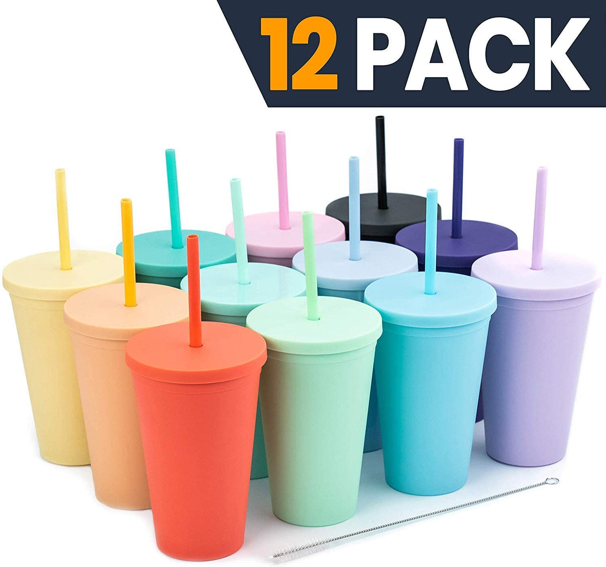 FECBK 6 Pack Skinny Tumblers with Lids and Straws 16 oz Matte Pastel  Colored Acrylic Tumblers