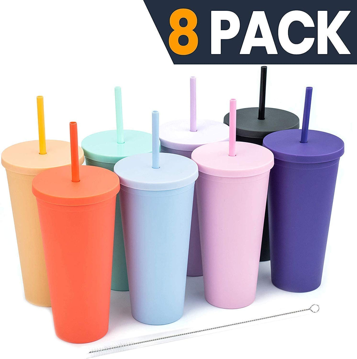 Strata Cups Multicolor Skinny Tumblers with Lids and Straws (12 Pack) - 16oz Double Wall Acrylic Tumbler, Tall Matte Skinny Tumblers, Bulk with Free