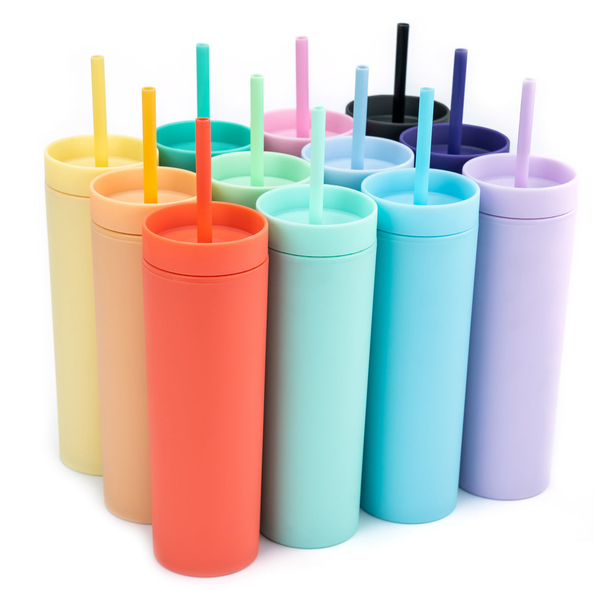 Blank Skinny Tumblers 16oz Colored Pastel Acrylic Matte Plastic Cups in Bulk  With Lids and Straws, Cleaning Brush DIY Customizable lilac 