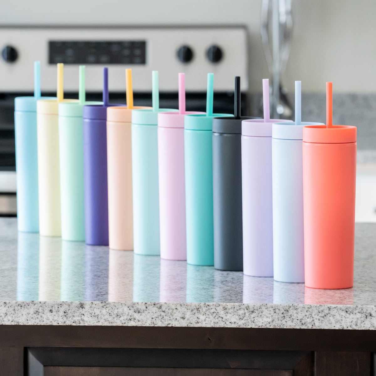 12 pack) Matte Colored Acrylic Tumblers with Lids and Straws